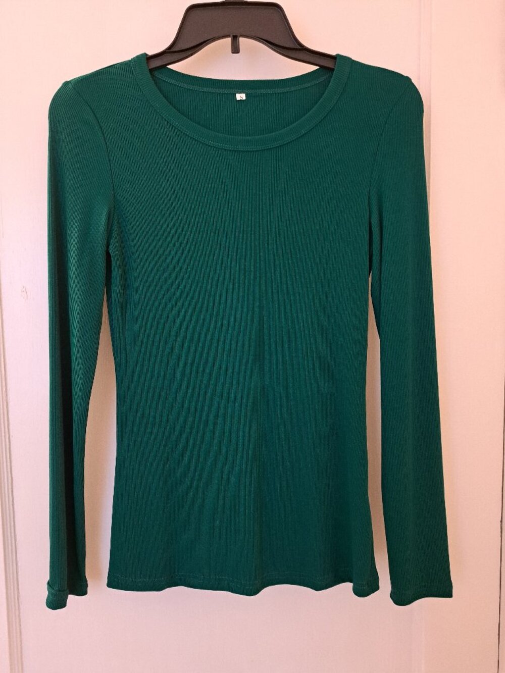 Stylish Emerald Green Ribbed Knit Rounded Neck L/S shirt Top - SMALL